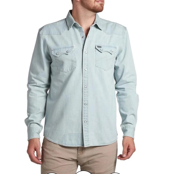 Howler Brothers Other - HOWLER BROTHERS DUST UP DENIM GARTH SHIRT Size M Light Blue Pearl Snap Shirt